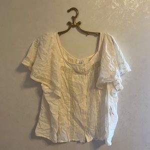 Old Navy Cream Lace Button Up Blouse